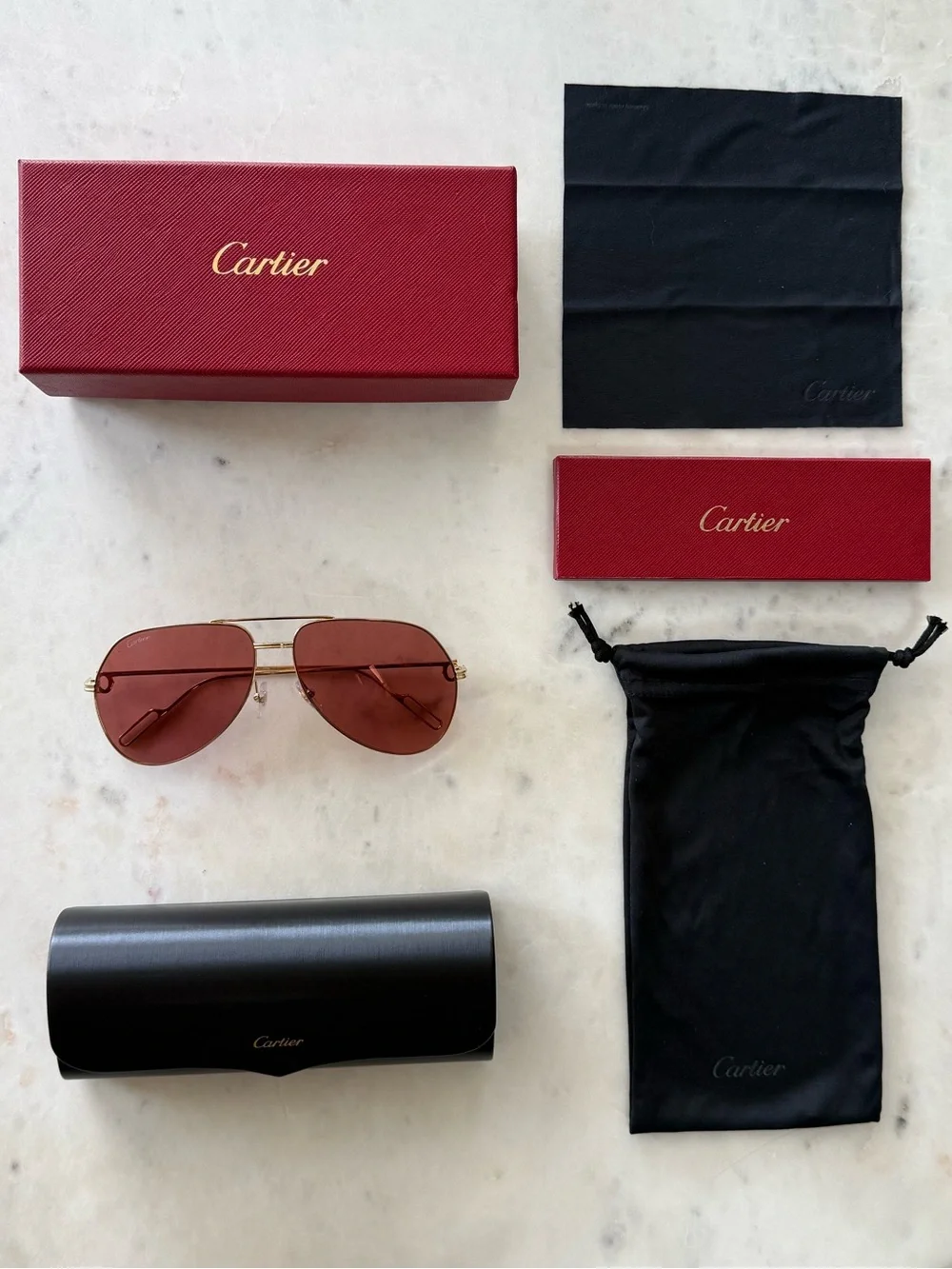 New unisex CARTIER CT0110S 010 Gold/Red AVIATOR PILOT Sunglasses
